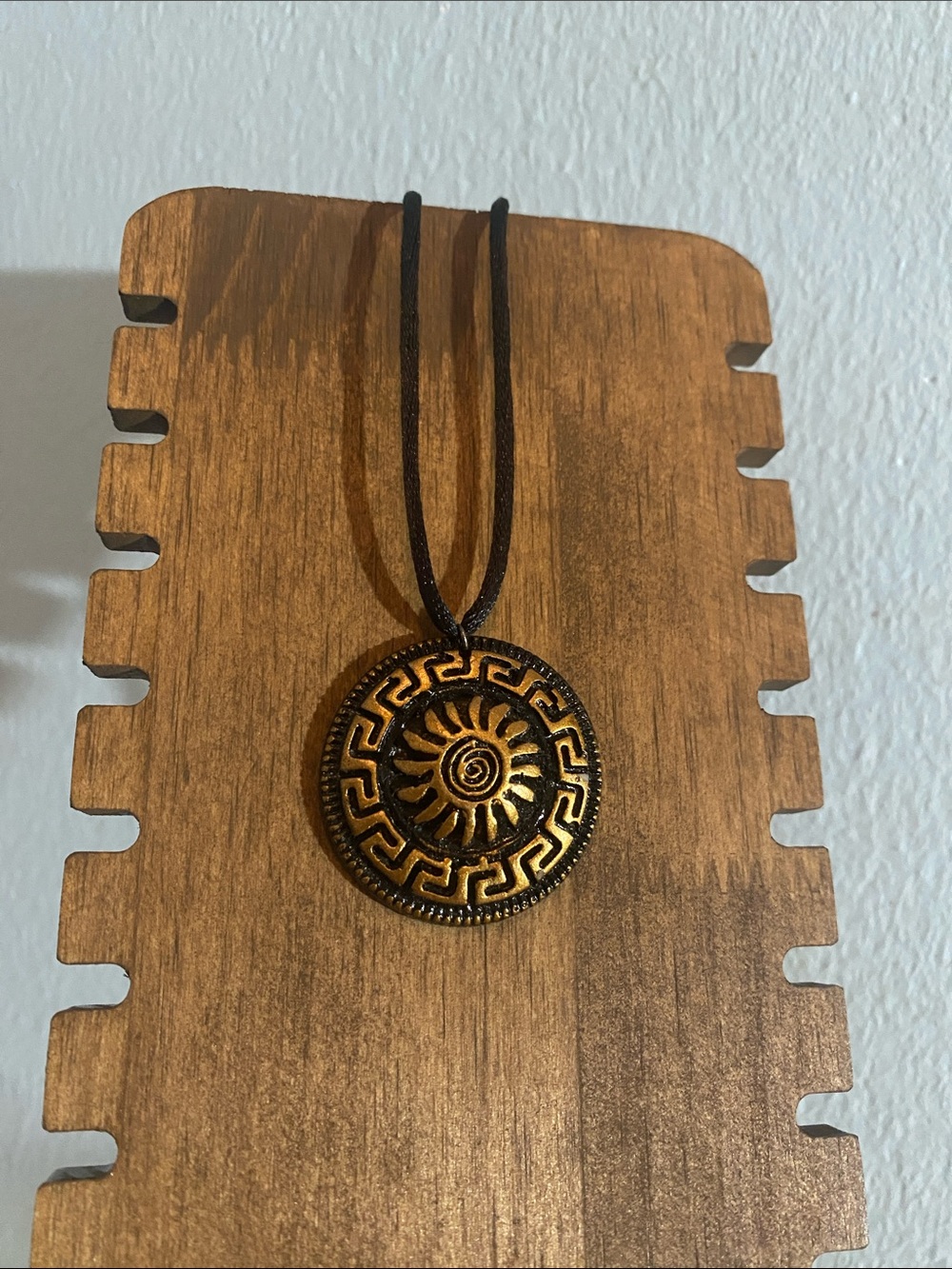 Gold Sun Medallion Pendant Necklace on Black Cord